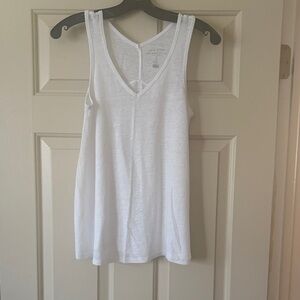Melange White V-Neck Linen-Blend Tank Top